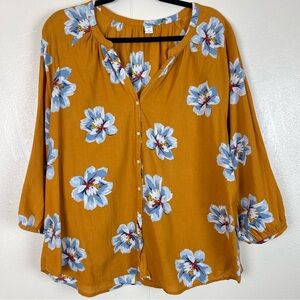 Old Navy Mustard Floral Button-Front Blouse